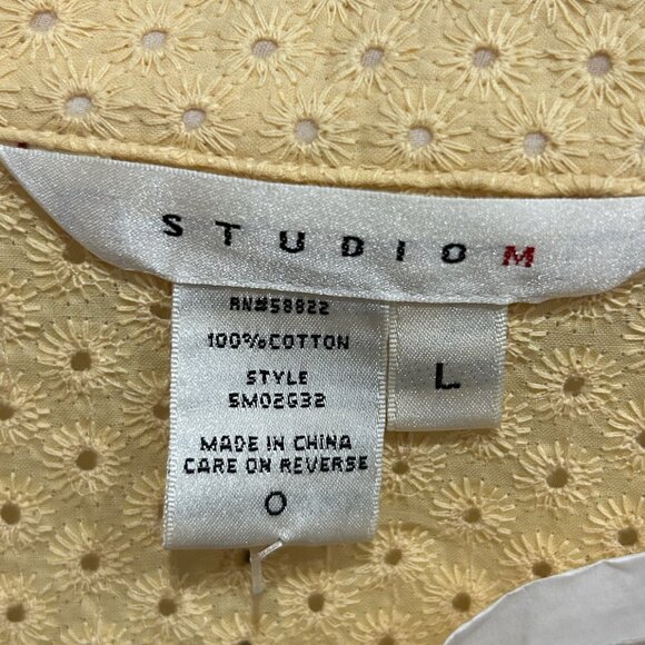Studio M Yellow Eyelet 3/4 Sleeves Button-Up Blouse Size L Breezy Lightweight - Picture 5 of 10